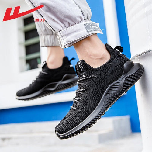 Sapatilhas desportivas Warrior com sola macia, novas sapatilhas de coco de malha respiráveis, sola leve de malha preta e sapatos casuais para homens