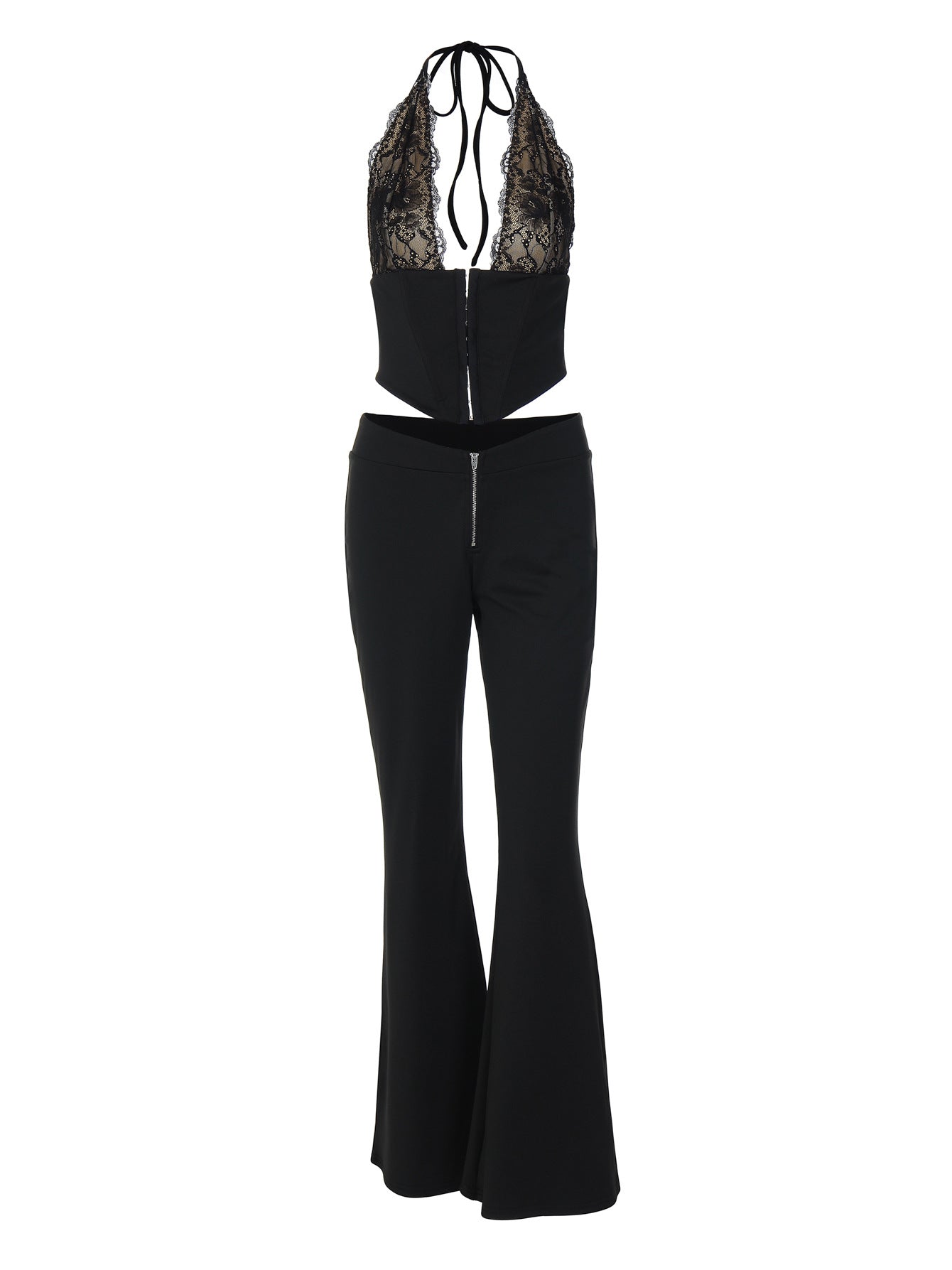 Novo conjunto de rapariga atraente ao estilo europeu e americano da INS, top sexy de renda com fivela no peito, corte justo, versátil de cor sólida estilo longo
