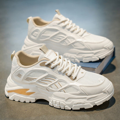Novos Sapatos Desportivos Casuais Respiráveis em Malha de Estudante Masculinos Verão 2025, Sapatos de Pai Modernos e Versáteis de Sola Grossa