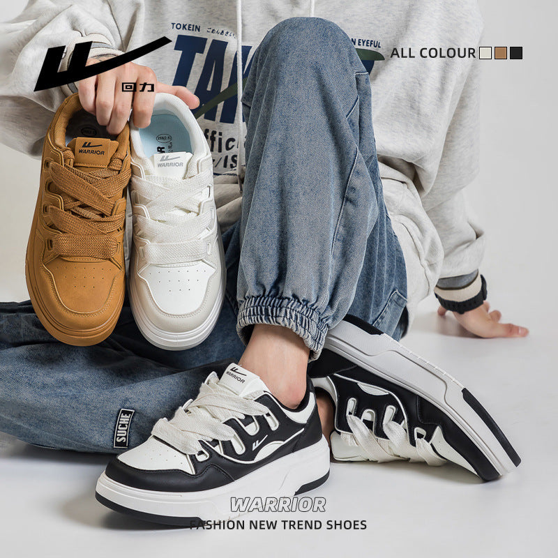 Sapatos casuais casuais de sola grossa com blocos de cor Warrior, ténis estilosos e confortáveis e versáteis na moda, sapatos masculinos de couro na moda