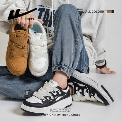 Sapatos casuais casuais de sola grossa com blocos de cor Warrior, ténis estilosos e confortáveis e versáteis na moda, sapatos masculinos de couro na moda