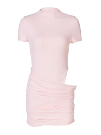 Vestido de rua, estilo americano europeu, sexy, de gola redonda justa, manga curta, justo, justo às ancas, vestido de rua para mulheres