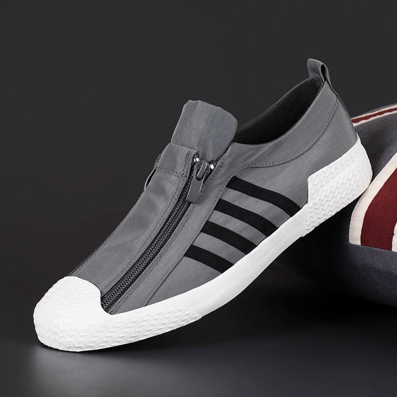 Sapatos masculinos: sapatos coreanos modernos de lona respirável de 2025, sapatos de tábua casuais versáteis, sapatos antigos de tecido de Pequim