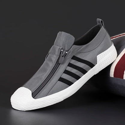 Sapatos masculinos: sapatos coreanos modernos de lona respirável de 2025, sapatos de tábua casuais versáteis, sapatos antigos de tecido de Pequim