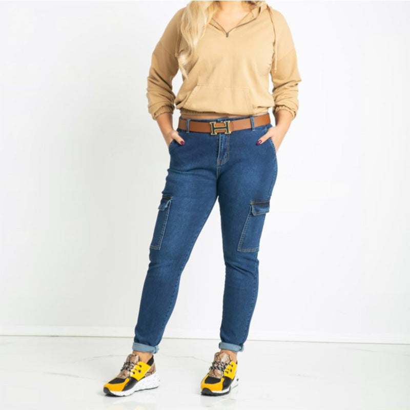 [Sem devoluções ou trocas] Jeans de trabalho europeus e americanos da Amazon, calças elásticas slim-fit femininas slim-fit em stock