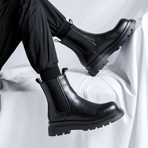 Botas Chelsea para homens, sapatos de couro de cano alto, botas de tubo de fumo, botas Martin primavera e outono britânicas para homens, botas pretas respiráveis de verão para homens