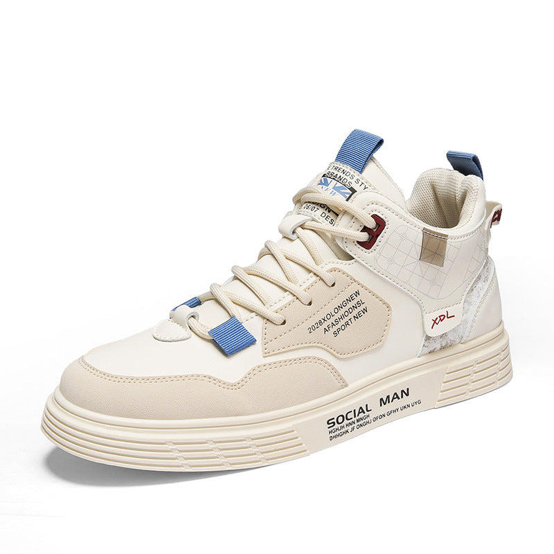 Sapatos masculinos de primavera de cano alto, sapatos desportivos casuais de lona branca respiráveis, sapatos versáteis e modernos