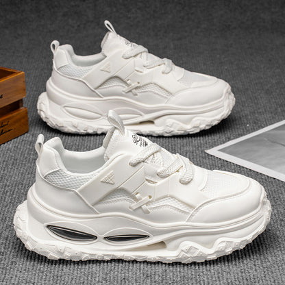 Sapatos de rede 2025 sapatos masculinos baixos com atacadores, malha respirável, sapatos de pai, desportos casuais masculinos na moda, modernos e versáteis