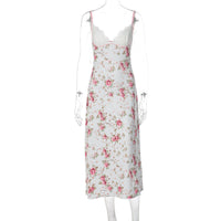 Comércio estrangeiro, nova moda transfronteiriça, europeia e americana, estampado floral, sexy com decote em V, renda, vestido longo e fresco