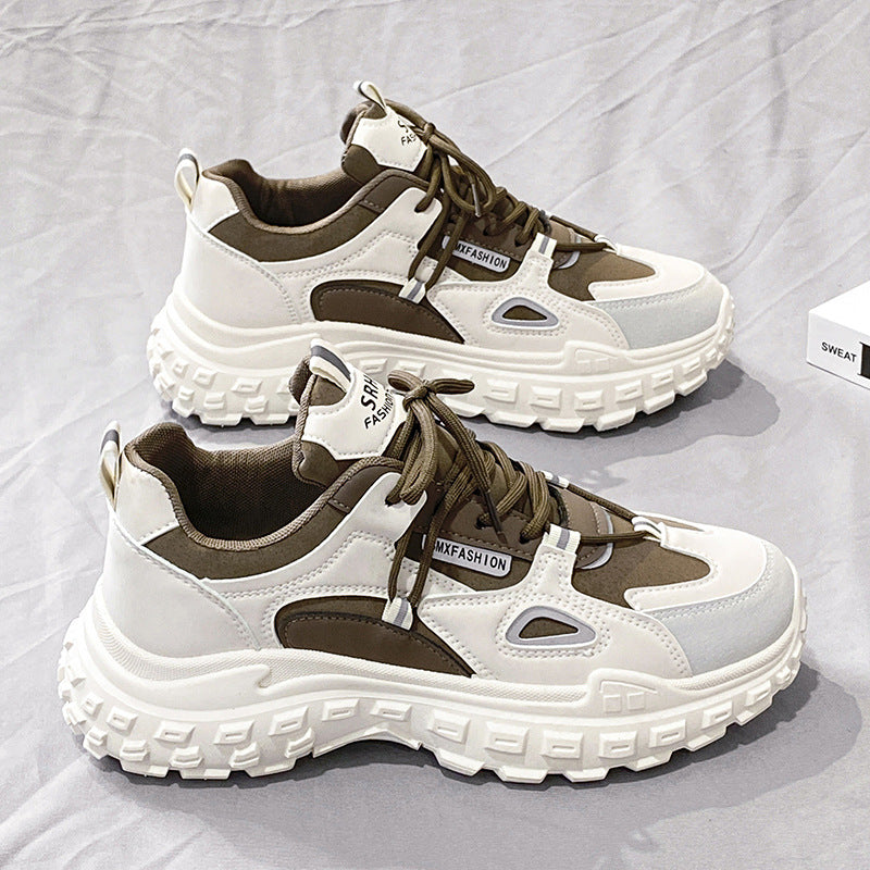 Sapatos Masculinos Populares de Celebridades na Internet 2024 Novos Primaveras Versáteis Casuais Casuais para Aumento de Altura Pequenos Desportivos Brancos Estilo Hong Kong Dad Ins Sapatos Modernos