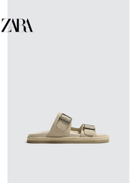 Sandálias de praia masculinas ZARA Primavera/Verão 2026 em couro com fecho de fivela dupla larga 2738720 131
