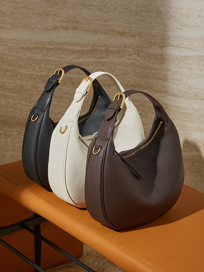 Bolsas de vaca de topo de gama, bandoleiras, malas em forma de crescente, malas de luxo leve e de grande capacidade de alta gama, malas femininas, bolinhos de couro genuíno de camada superior