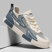 Ténis desportivos finos, respiráveis e ocos de malha para o verão masculino, sapatos casuais casuais versáteis e modernos para estudantes