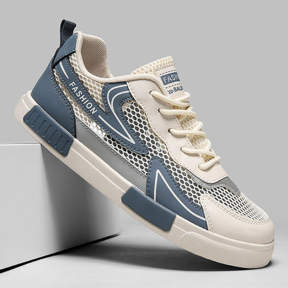 Ténis desportivos finos, respiráveis e ocos de malha para o verão masculino, sapatos casuais casuais versáteis e modernos para estudantes