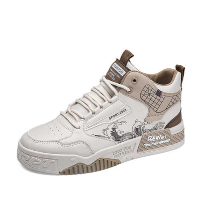 Sapatos masculinos chineses da moda, sapatos originais e versáteis de nicho para o quadro branco que aumentam a altura, sapatos desportivos casuais de outono de corte alto e modernos