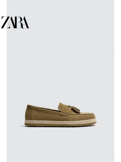 ZARA 2026 Primavera/Verão Novos Sapatos Masculinos com Camurça e Detalhes em Couro, Modelo Boat Shoes Casual 2651720 102