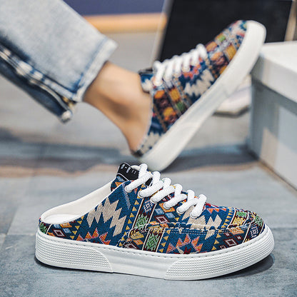 Sapatos de lona para homem, ténis desportivos respiráveis de marca de nicho de primavera, sapatos de salto versáteis para homem, chinelos de meio pé