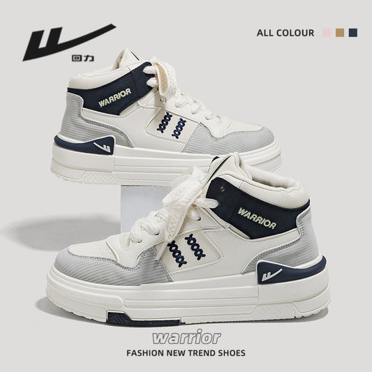 Sapatos de plataforma alta com blocos de cor Warrior, estilo universitário americano, ténis de alto valor, sapatos casuais femininos para alongar as pernas