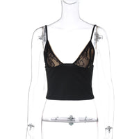 Camisolas de verão femininas europeias e americanas, top vendido de renda em V profundo com corte curto, corte justo, camada interior versátil estilo hot girl, camisola pequena com tira na cintura