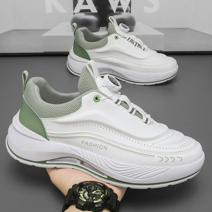 Sapatos de primavera para homem, novos ténis brancos respiráveis, ténis masculinos versáteis de sola grossa e modernos, sapatilhas casuais de corrida para pais