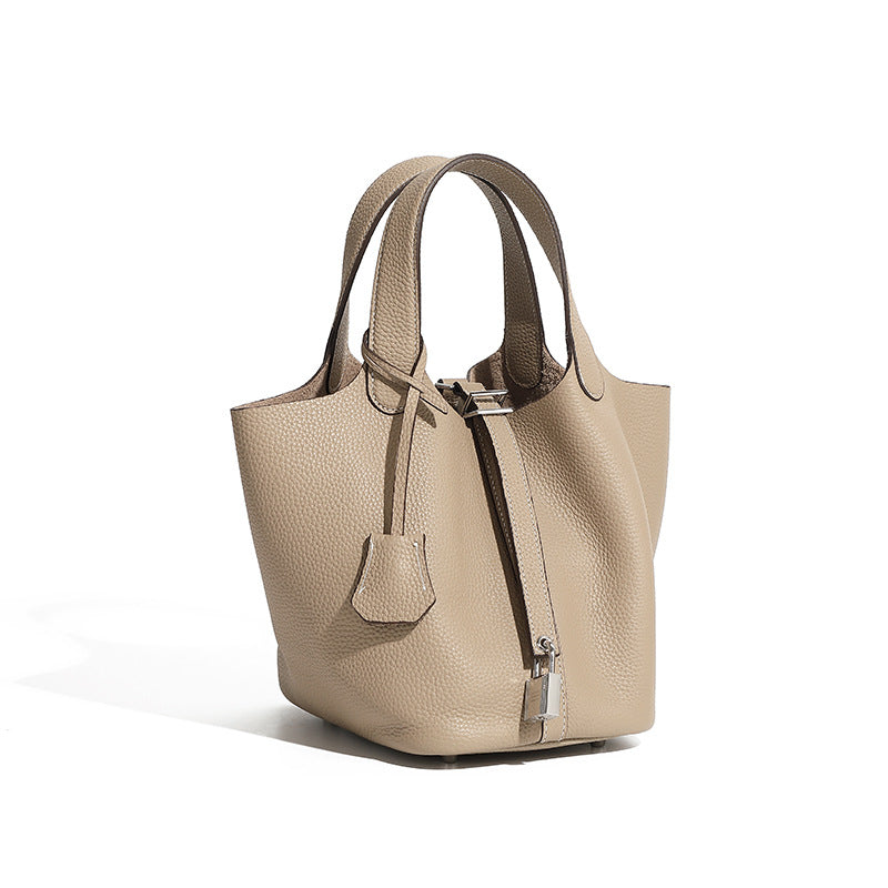 Malas 2026 Nova Cesta de Couve com Balde Bolsa de Mulher TC Mala de Pele Genuína Mala de Mãe Bolsa de Noiva Sensação de Luxo de Casamento