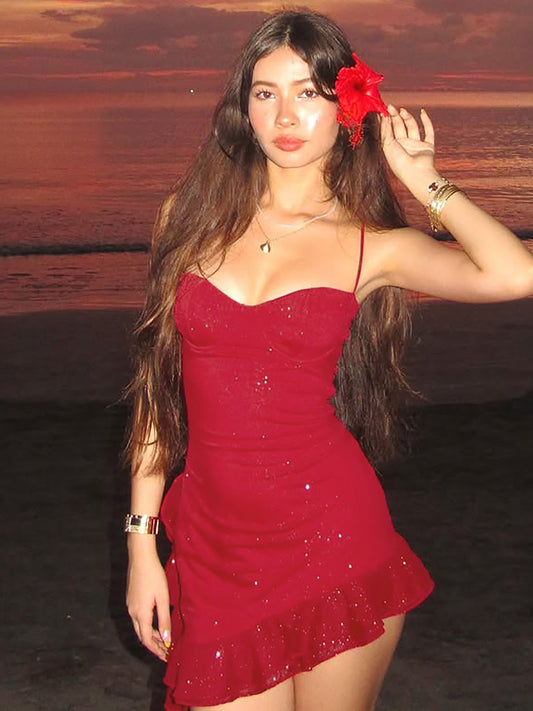 Vestido slip de lantejoulas com folhos, um bestseller ultrafronteiriço da Amazon, novo e justo ao corpo, sexy com folhos e lantejoulas para mulheres