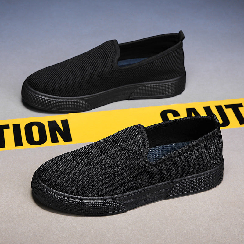 Sapatos masculinos de verão 2025 sapatos de lona respirável, sapatos de slip-on, sapatos de um pé, sapatos antigos de tecido Beijing de homem, sapatos de prancha casuais, sapatos masculinos