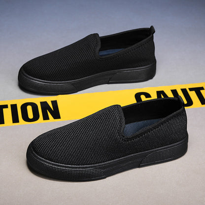 Sapatos masculinos de verão 2025 sapatos de lona respirável, sapatos de slip-on, sapatos de um pé, sapatos antigos de tecido Beijing de homem, sapatos de prancha casuais, sapatos masculinos
