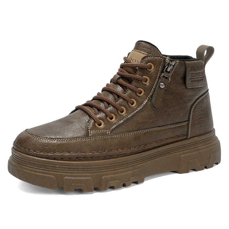 Martin Boots Novas: Botas de Pele de Motocicleta Vintage Vintage Novas, Versáteis, de sola grossa, antiderrapantes e de sola grossa para Homens Primavera/Outono 2025