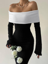 Moda clássica francesa, com blocos de cor, vestido comprido sem mangas e ajustado à anca, ajustado à anca, para exportação por grosso