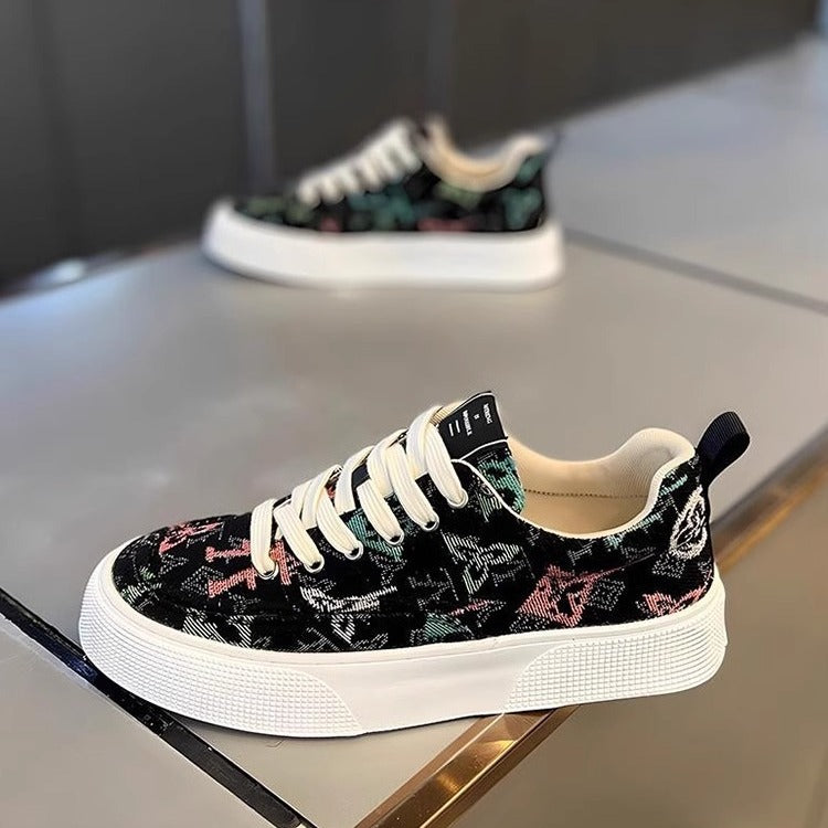 Sapatos de lona vintage estampados e respiráveis de primavera para homem, ténis desportivos casuais para estudantes versáteis e respiráveis