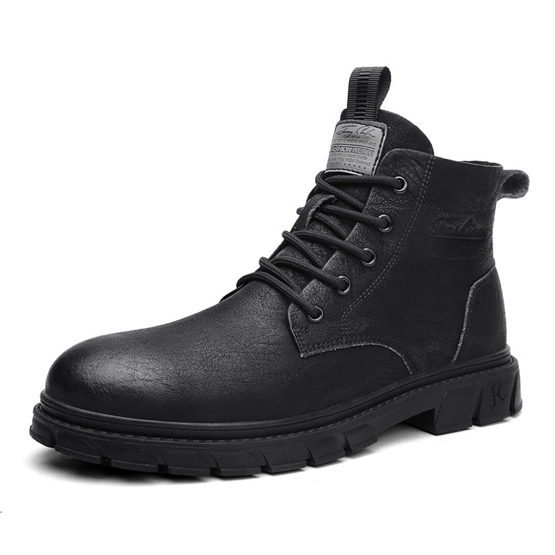 Martin Boots Calçado de trabalho masculino Outono 2024 Novos Sapatos de Trabalho Casuais Pretos Puros Pretos Médios de Estilo Britânico