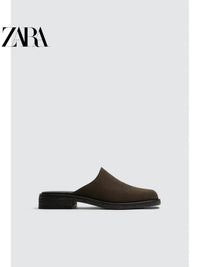 ZARA 2026 Primavera/Verão Sapatos Masculinos, Acabamento em Camurça, Bico Quadrado, Sola de Madeira, 2471720 700