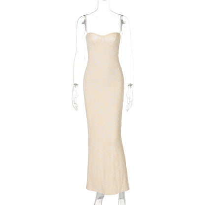 Moda feminina europeia e americana 2026, vestido sexy de renda em renda, com costas nuas, vestido slim slim slipwork para mulheres