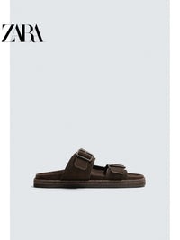 Sandálias masculinas de couro com duas tiras, lançamento da coleção verão 2026 da ZARA (código: 2738720 721).