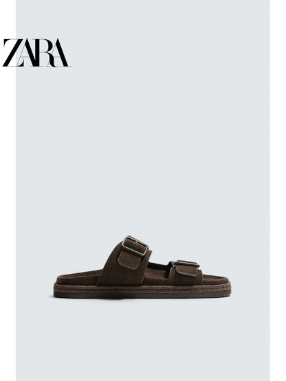 Sandálias masculinas de couro com duas tiras, lançamento da coleção verão 2026 da ZARA (código: 2738720 721).
