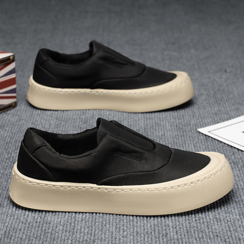Sapatos Casuais Masculinos 2025 Novos Sapatos Slip-On de um pé, Sapatos de Tábua Respiráveis com Superfície de Tecido, Sapatos Modernos Versáteis de Lona de Sola Macia para Homens
