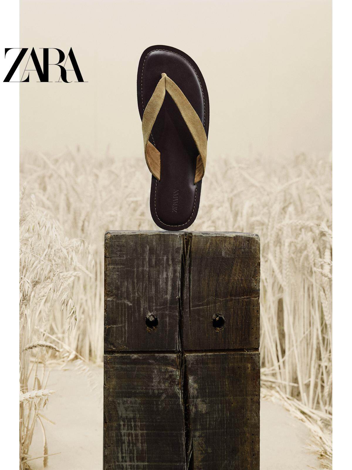 ZARA Coleção Primavera/Verão 2026 - Sapatos Masculinos: Sandálias Rasteiras com Detalhe em Camurça, 2754720 102