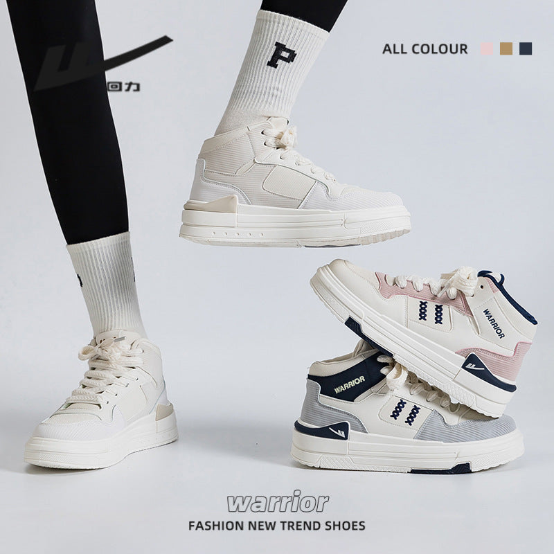 Sapatos de plataforma alta com blocos de cor Warrior, estilo universitário americano, ténis de alto valor, sapatos casuais femininos para alongar as pernas