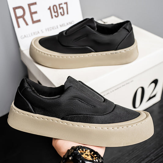 Sapatos Casuais Masculinos 2025 Novos Sapatos Slip-On de um pé, Sapatos de Tábua Respiráveis com Superfície de Tecido, Sapatos Modernos Versáteis de Lona de Sola Macia para Homens