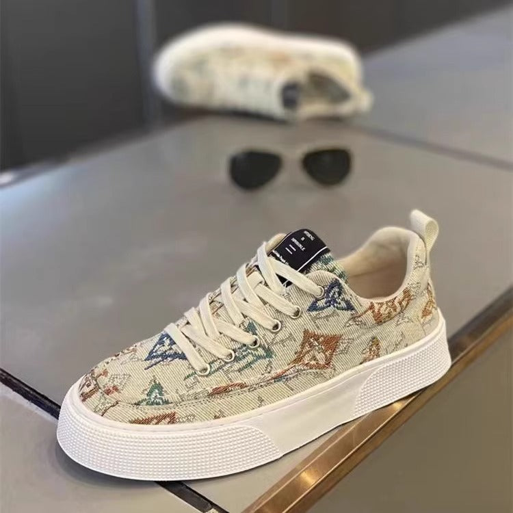Sapatos de lona vintage estampados e respiráveis de primavera para homem, ténis desportivos casuais para estudantes versáteis e respiráveis