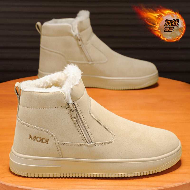 Botas de neve, botas Martin integradas em lã e pele, impermeáveis e antiderrapantes e de sola grossa, sapatos de algodão quente forrados a polar de inverno de cano alto para homem