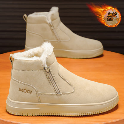 Botas de neve, botas Martin integradas em lã e pele, impermeáveis e antiderrapantes e de sola grossa, sapatos de algodão quente forrados a polar de inverno de cano alto para homem