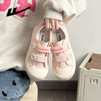 Os novos sapatos de lona estilosos e estéticos da Warrior 2026, sapatos simples fofos com blocos de cor em velcro, sapatos femininos elegantes e versáteis