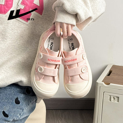 Os novos sapatos de lona estilosos e estéticos da Warrior 2026, sapatos simples fofos com blocos de cor em velcro, sapatos femininos elegantes e versáteis