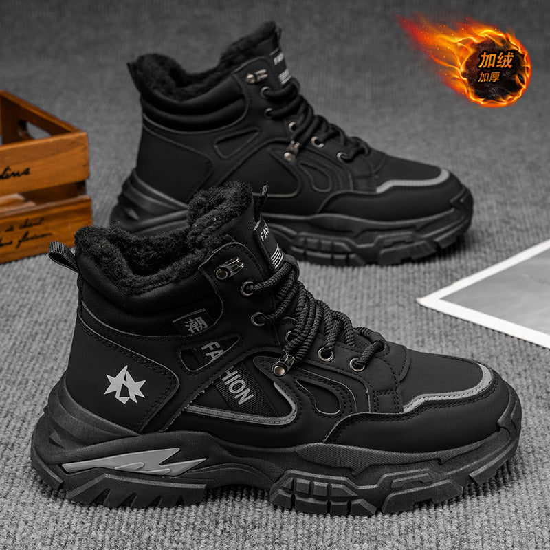 Botas Martin 2025 sapatos de inverno masculinos novos, forrado a fleece espesso, roupa de trabalho alta, botas amarelas grandes, botas de frio masculino