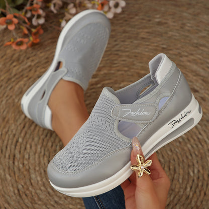Sapatos casuais casuais plus size transfronteiriços europeus e americanos para mulheres na primavera/verão, novos sapatos casuais de malha com velcro respirável e planos independentes em pé