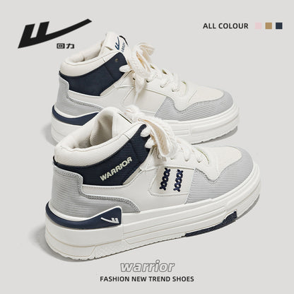 Sapatos de plataforma alta com blocos de cor Warrior, estilo universitário americano, ténis de alto valor, sapatos casuais femininos para alongar as pernas