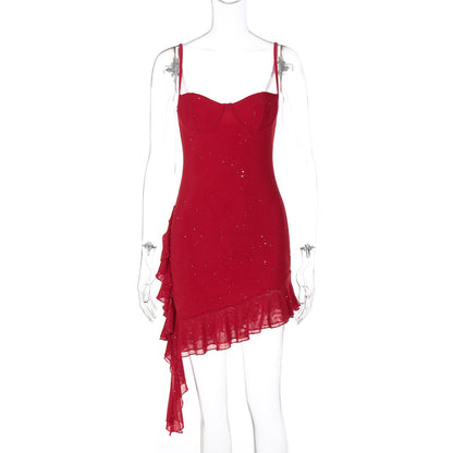 Vestido slip de lantejoulas com folhos, um bestseller ultrafronteiriço da Amazon, novo e justo ao corpo, sexy com folhos e lantejoulas para mulheres
