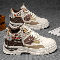 Sapatos de cano alto para homem, sapatos utilitários de couro casuais de outono versáteis, ténis, botas Martin de sola grossa para caminhadas juvenis para homem